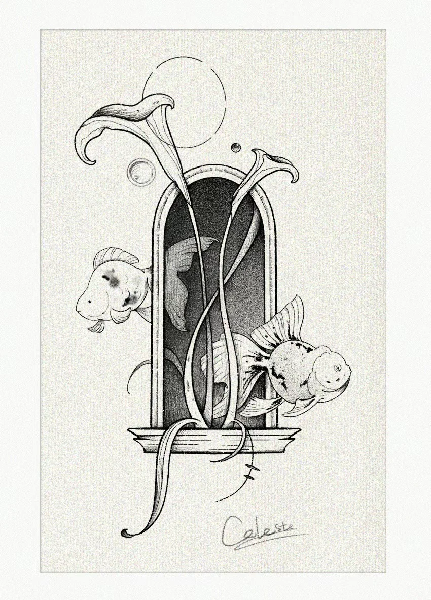Goldfish and calla lilies — graphite